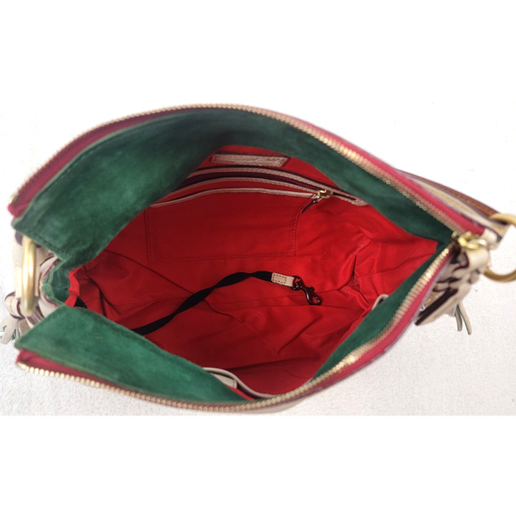 Dooney & Bourke Florentine Leather Tassel Shoulder Bag Natural Tan Hobo Purse - Picture 8 of 13